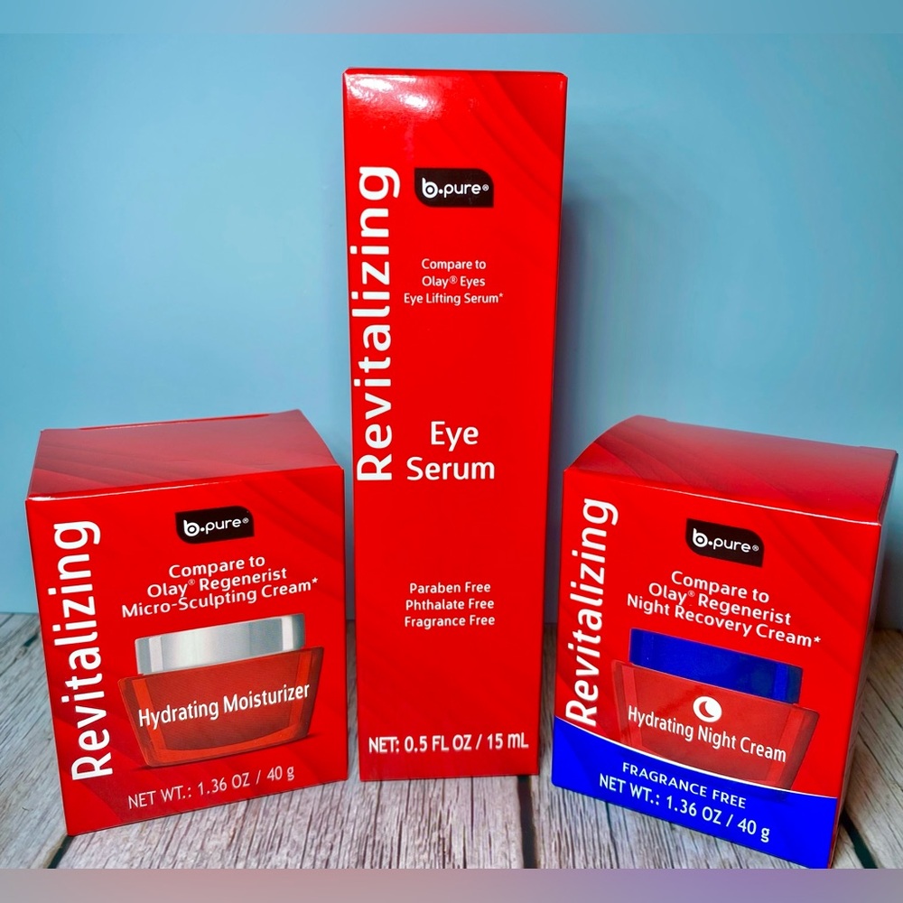 B-Pure Revitalizing Hydrating Moisturizer, Night Cream,‎ Eye Serum Bundle